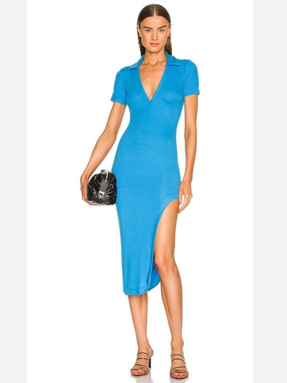 Alix NYC Dress Spencer Ribbed Midi Polo Collar in Capri Blue